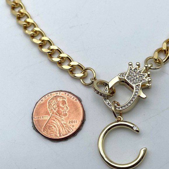 Melania Clara Women's Gold Plated Crown Hook Letter C Pendant Chain Necklace - Picture 3 of 5